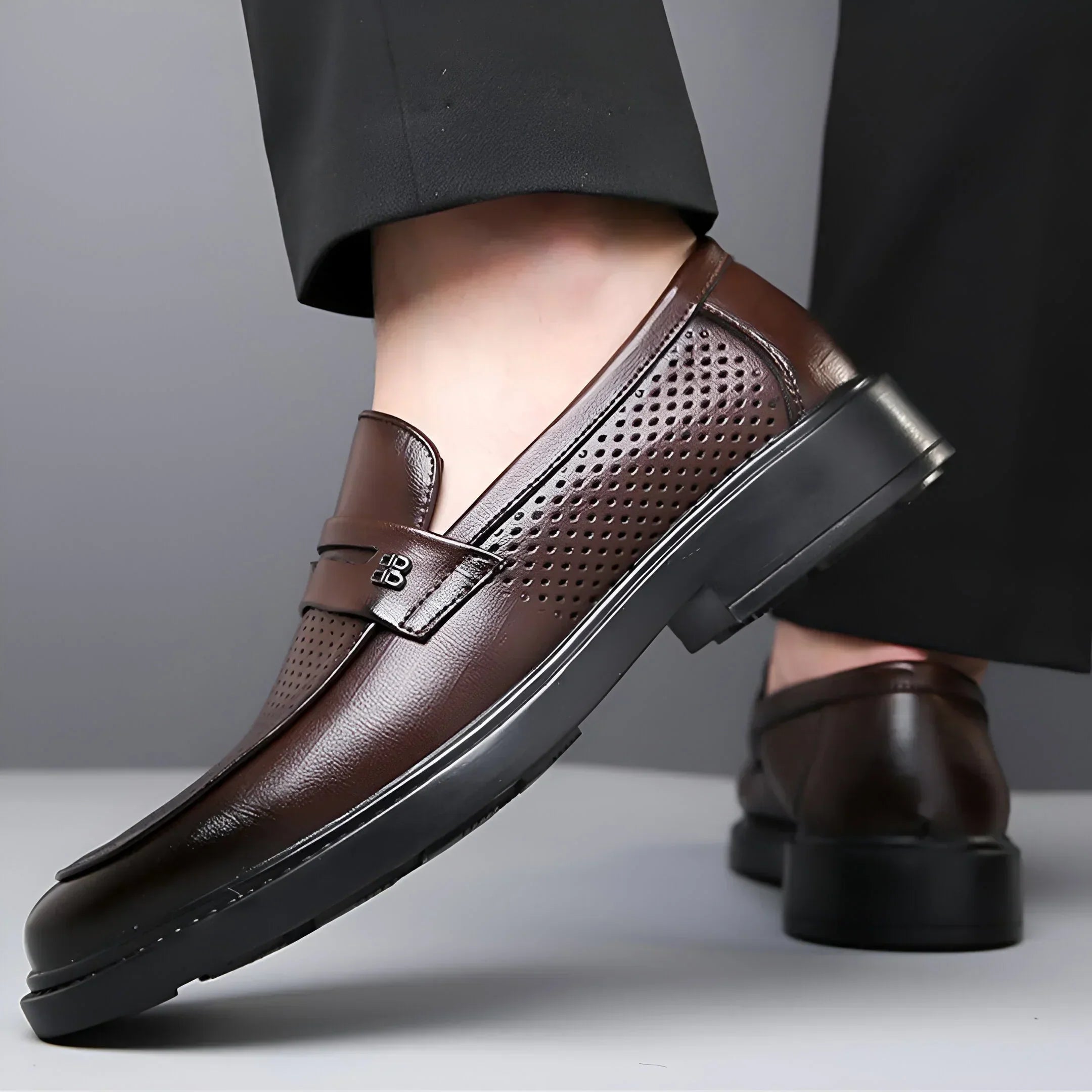 Bravari Perforated Leather Loafers
