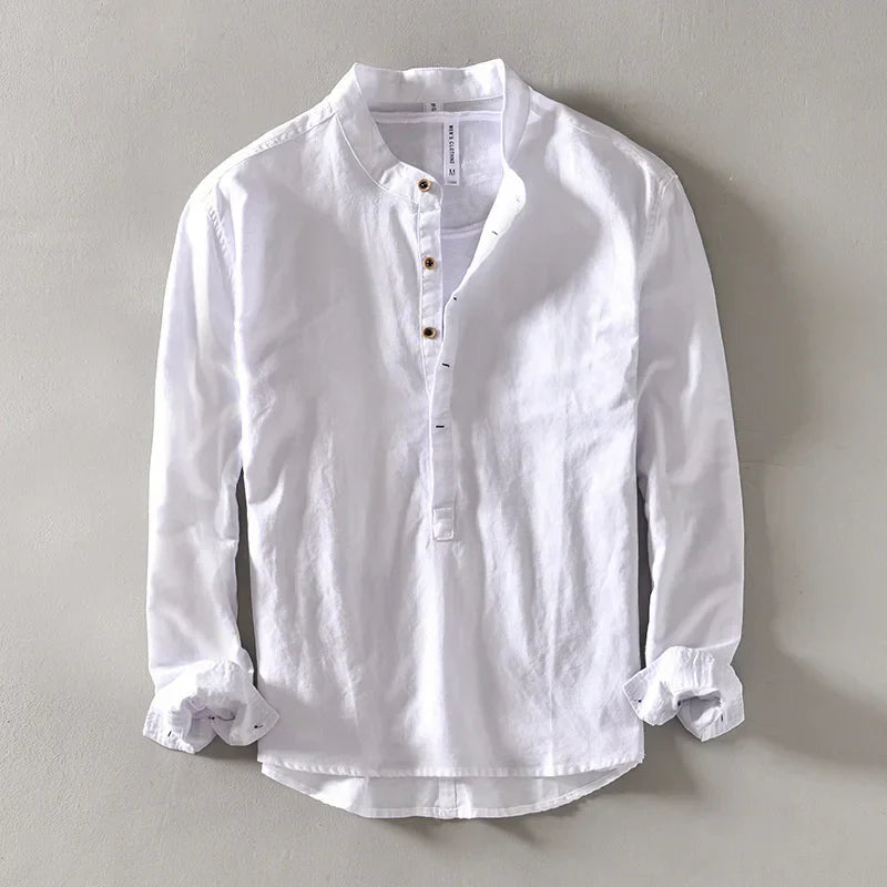 The Alaric | Pure Linen Henley Shirt