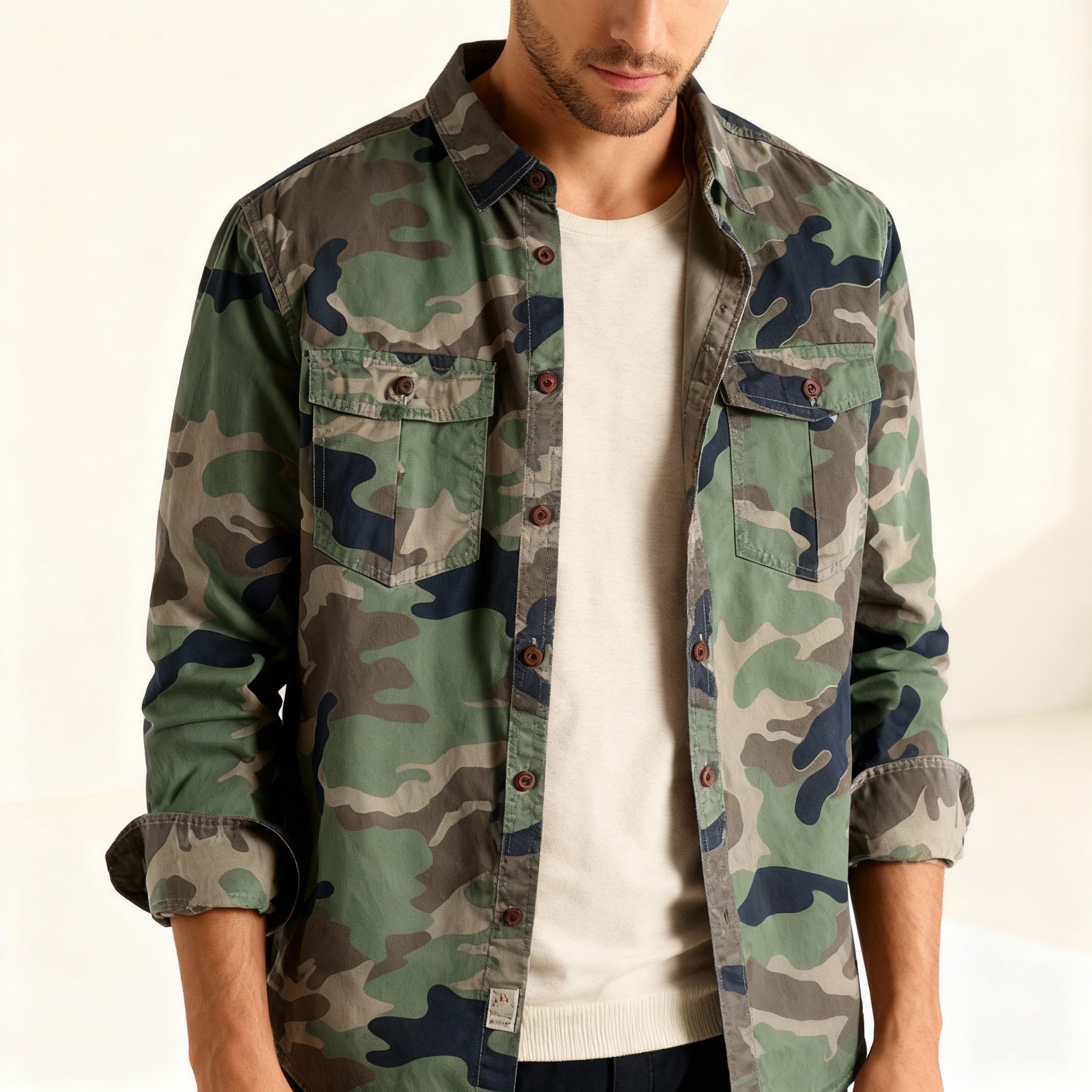 Woodland Camouflage Button-Front Jacket