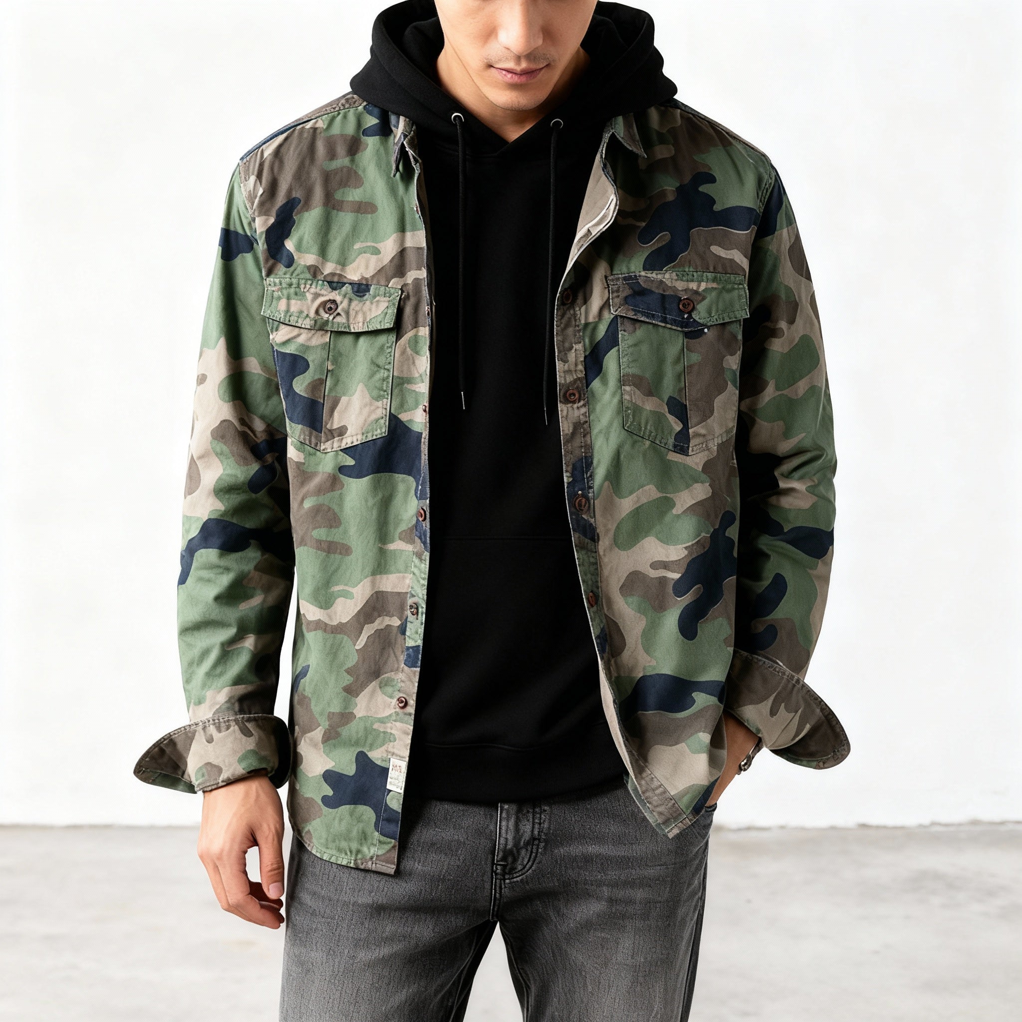 Woodland Camouflage Button-Front Jacket