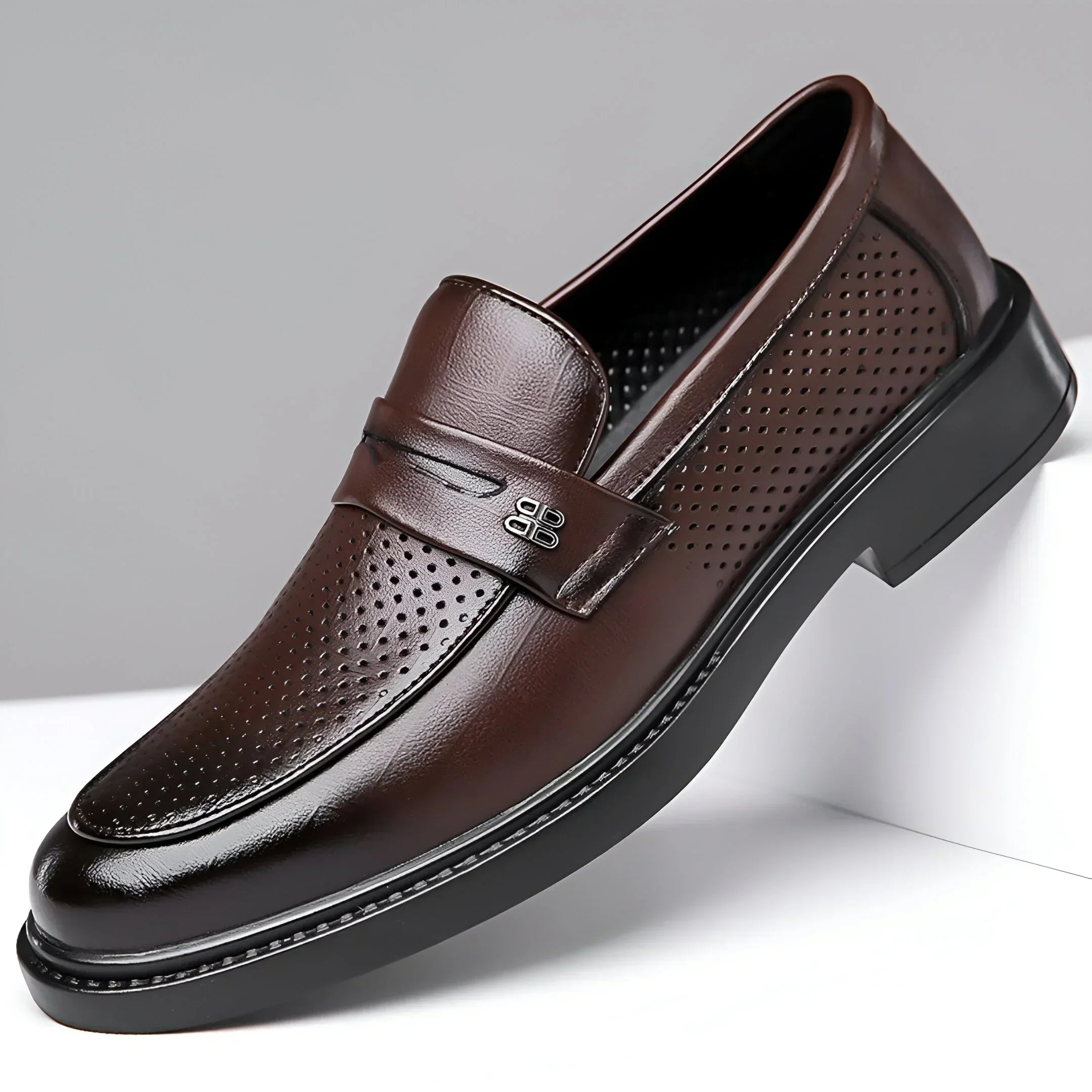 Bravari Perforated Leather Loafers