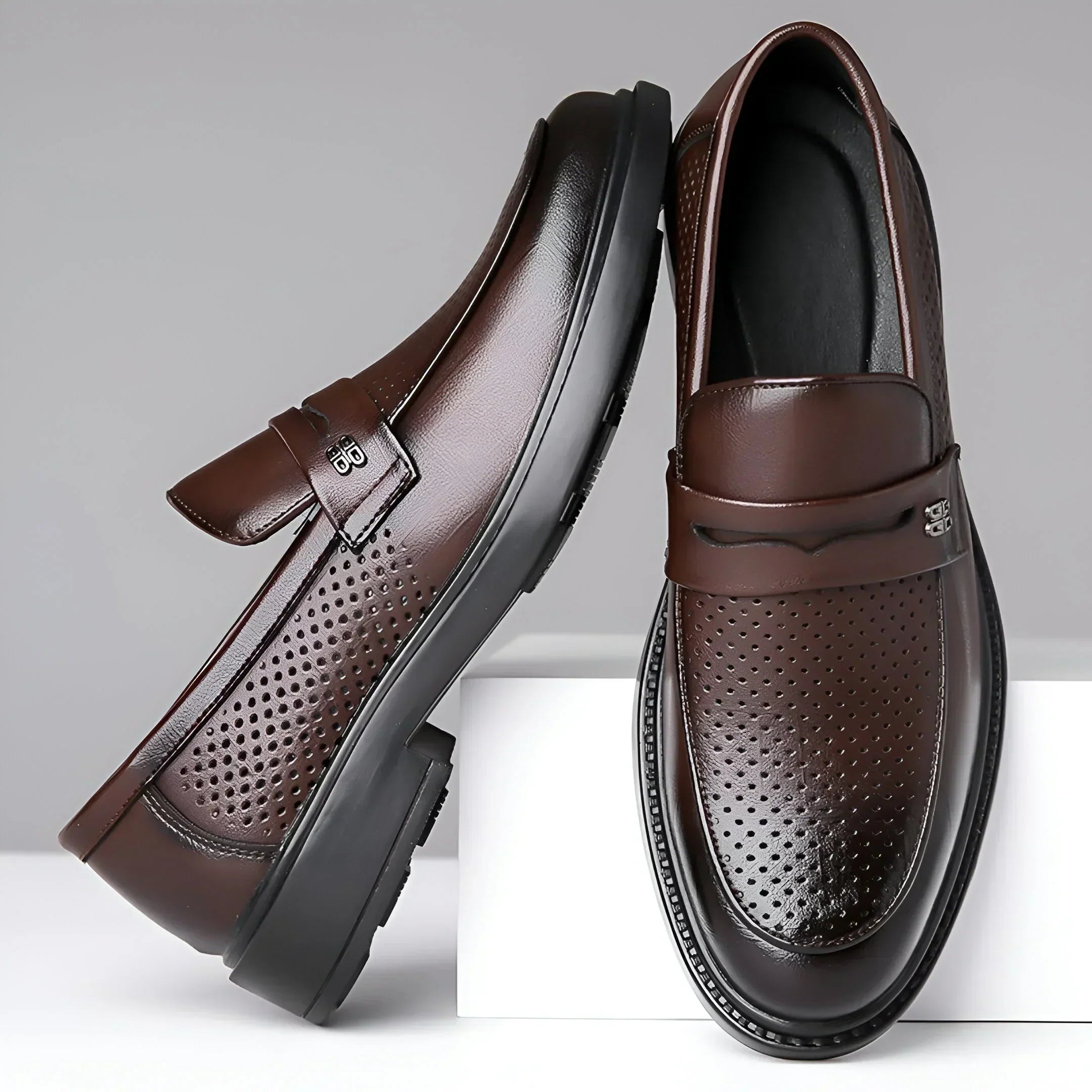 Bravari Perforated Leather Loafers