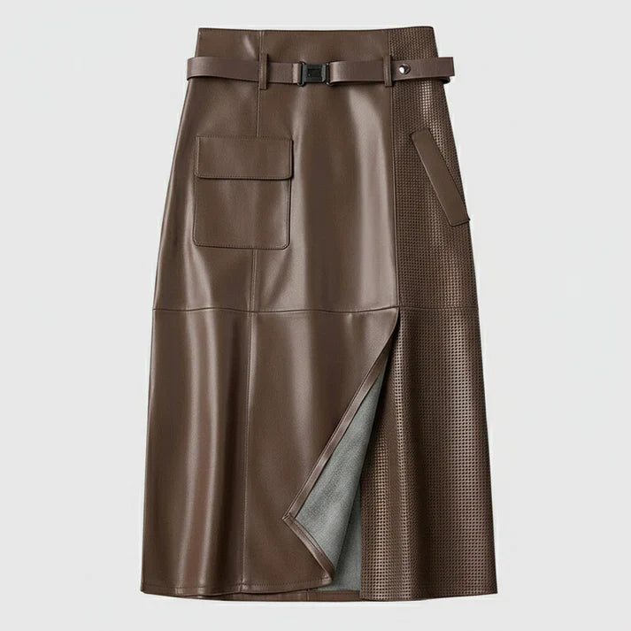 Sienna Buckled Leather Skirt